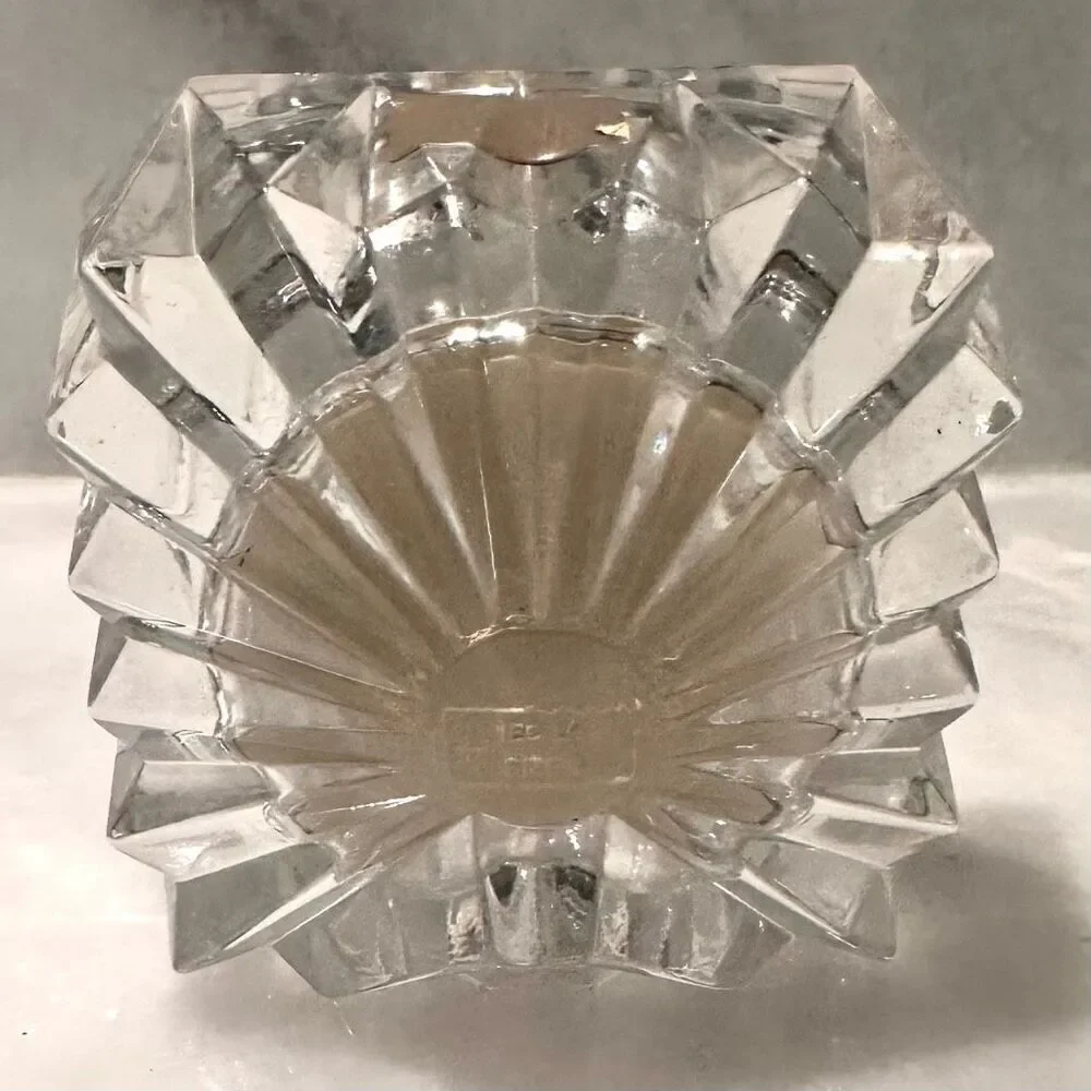 Vintage Mikasa Quartz Clear Crystal Clock 4” x 4” x 3”